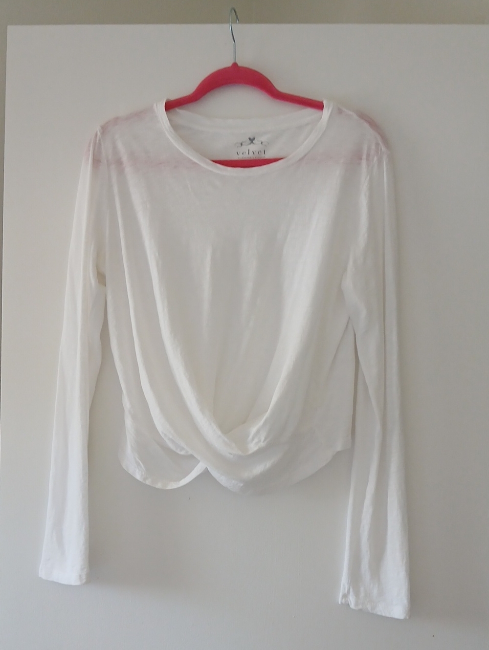 Velvet White Long-Sleeve Twist Hem Top